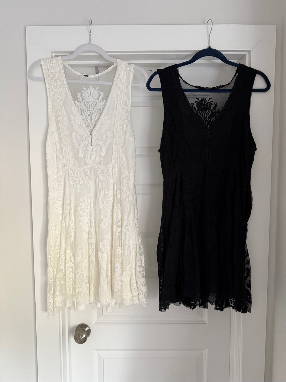 Free People Lace V-Neck Mini Dresses in White and Black